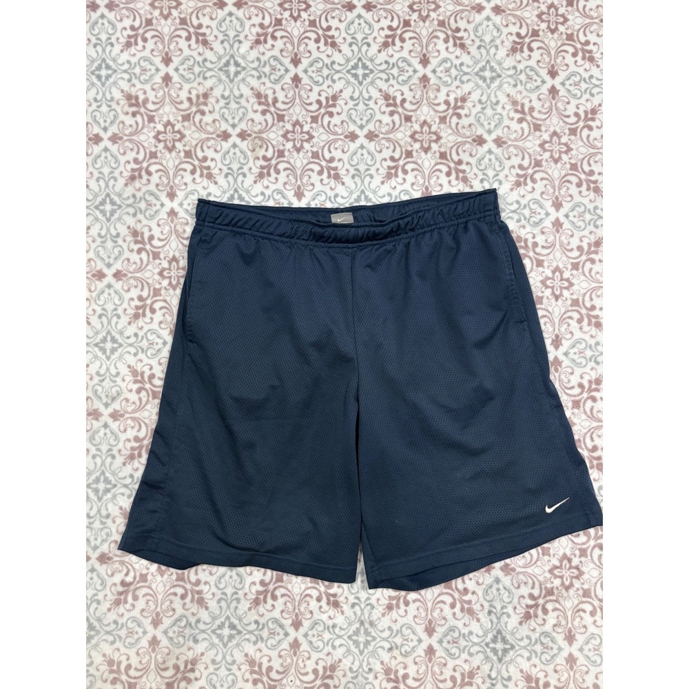 Nike Mens XL Mesh Athletic Shorts Navy Blue Embroidered Swoosh Activewear